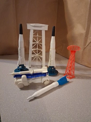 Original 1968 Marx Cape Kennedy Canaveral Rubber Tipped Rocket Missiles & More