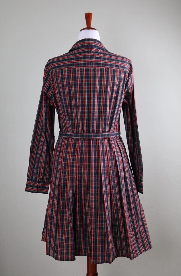 Vestido Camisa BROOKS BROTHERS Rojo Vellón Nuevo con Etiquetas $98 Flecos Cuadros Cinturón Talla 14 Foto 4 de 4