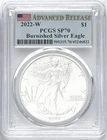 2022 W BURNISHED SILVER EAGLE W MINT MARK ADVANCED RELEASE PCGS SP70/MS70 FLAG