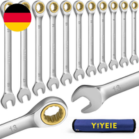 11TLG RatschenschlüSsel Set 6-19 Mm, 72-ZäHne-Gold-RingmaulschlüSsel Set, Cr-V-S