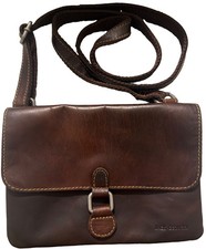 Jack Georges Flap Over Brown Leather Crossbody Messenger Bag Purse