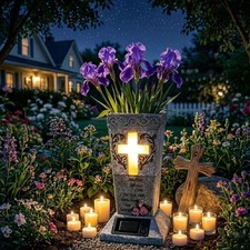 Solar Cemetery Vase for Grave Decor - Waterproof Memorial Flower Holder with ...