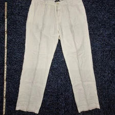 SAKS FIFTH AVENUE Pants Men's 100% Linen Size 38x32 Pockets Buttons White