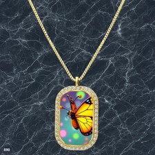 New Colorful Butterfly Pendant Necklace Picture Design Lovely Gold Tone Nice