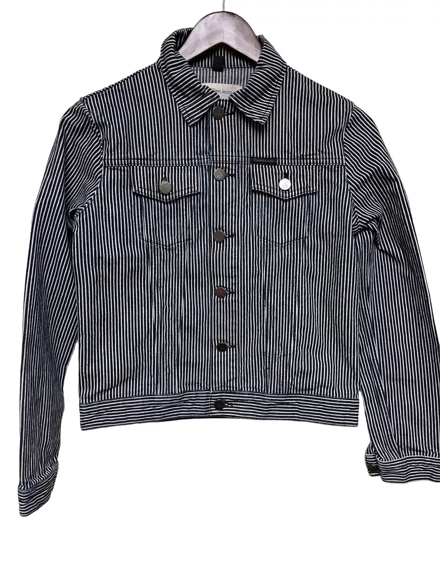 Calvin Klein Engineer Clean Line Trucker Teddy Stripe Denim Jacket
