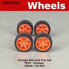 Orange TE37 6 spoke Real Riders JDM Classic Wheel Set for 1/64 for Hot Wheels