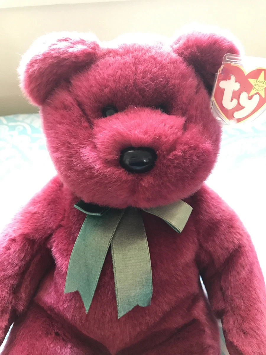 1st GENERATION TY BEANIE BUDDY CRANBERRY TEDDY BEAR MINT
