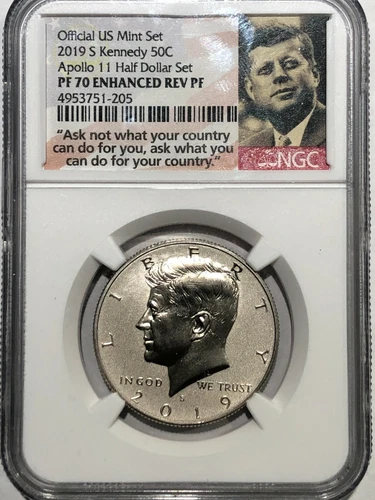 2019-S Kennedy Half Dollar Apollo 11 Half Dollar Set NGC PF70 Enhanced Rev Proof
