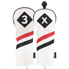 Majek Retro Golf 3 X Fairway Wood Headcover White Red Black Leather Style