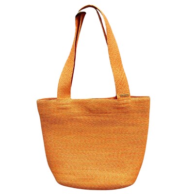 Eric Javits New York Orange Raffia Straw Tote Bag With Green