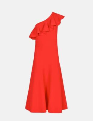 carolina herrera asymmetric layered dress One-sleeve bow-detailed layered silk-crepe and faille gown - red