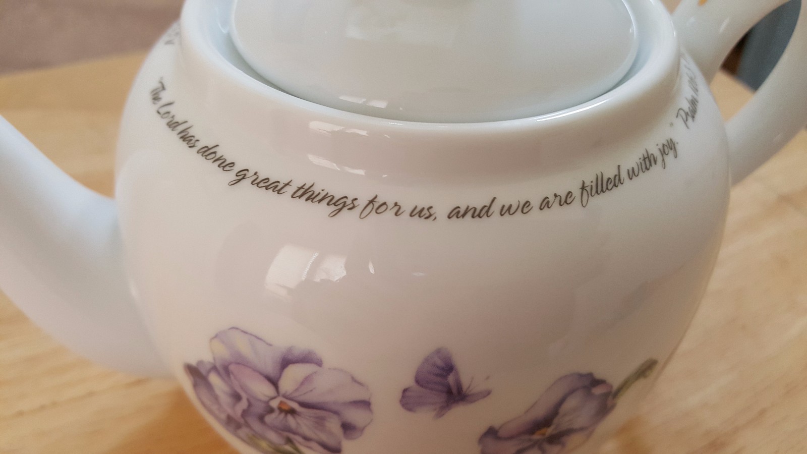 Dayspring Lilac Flower Teapot w/ 4 Teacups and Saucers Psalm 126:3 ...