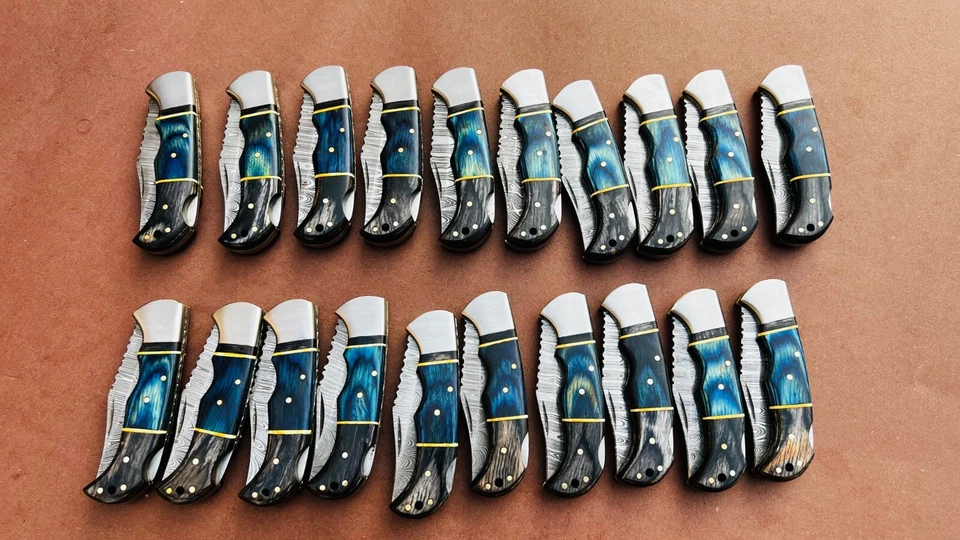 Lote de 20 PIEZAS Damasco Hecho a Mano Cerradura Trasera Plegable Navaja Camping Caza Foto 2 de 4