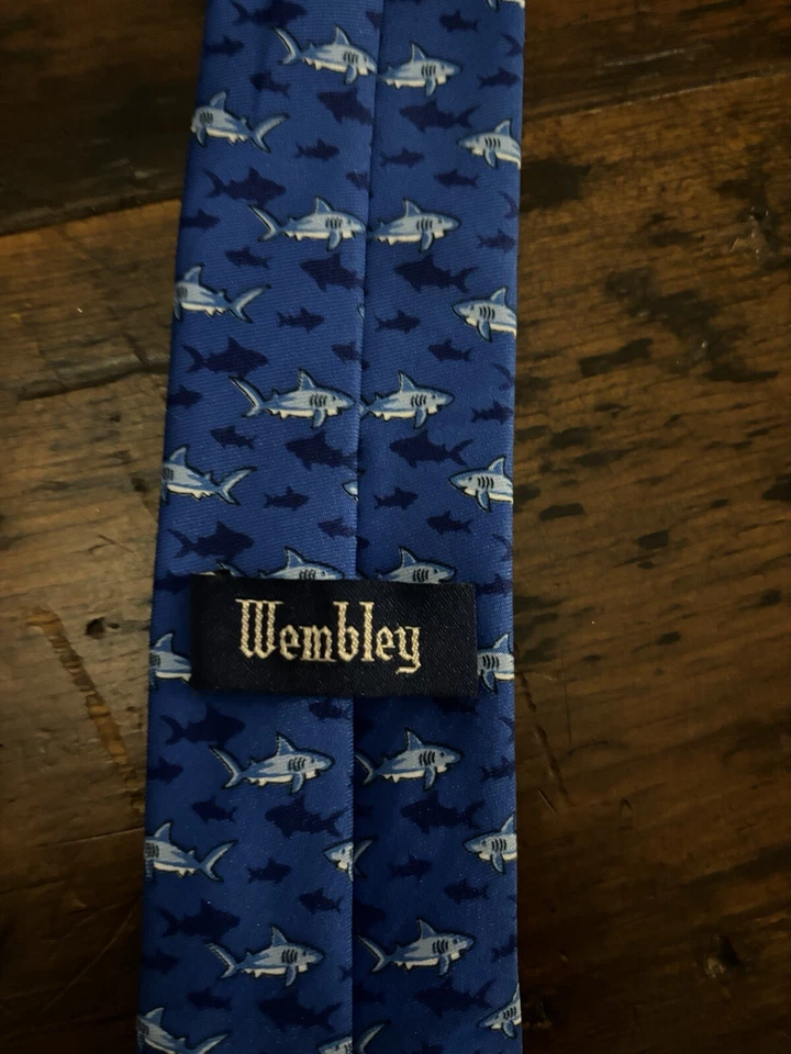 Men’s Blue Shark Tie By Wembley  - Image 4 of 4