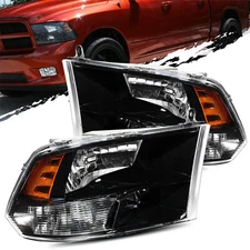 Fit For 09-18 Ram 1500 - 3500 Black Housing Amber Corner Headlights Head Lamp