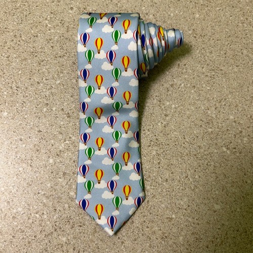 Hot Air Balloon Men's Tie Barrel Down South Blue Novelty 100% Silk
