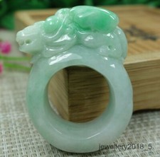 Certified Green 100 natural A jadeite jade PiXiu Ring       USA 11.6 