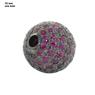 1.28ct Ruby Diamond Pave Bead Oxidized Finding 925 Sterling Silver