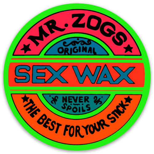Mr Zog's Sex Wax - Red / Blue w/ Neon Green border Die Cut Round STICKER!