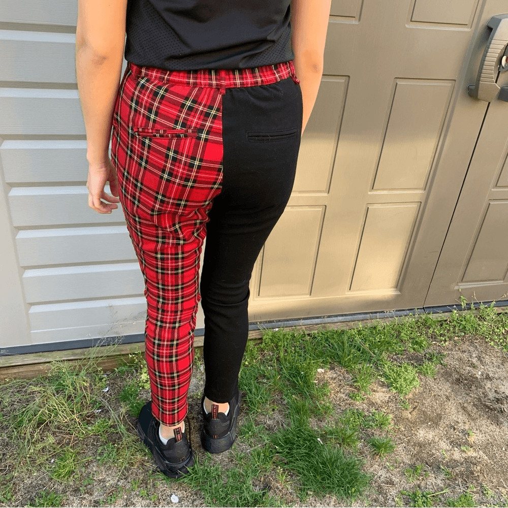 Half Red Plaid Jeans Skinny Jeans Half Plaid Jeans Banned Ladies