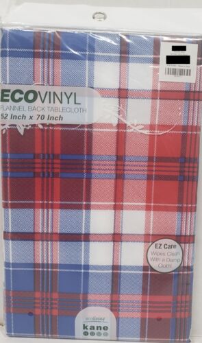 EcoVinyl Peva Kitchen Tablecloth, 52"x70" Oblong, RED, WHITE & BLUE PLAID,Kane - Picture 8 of 14