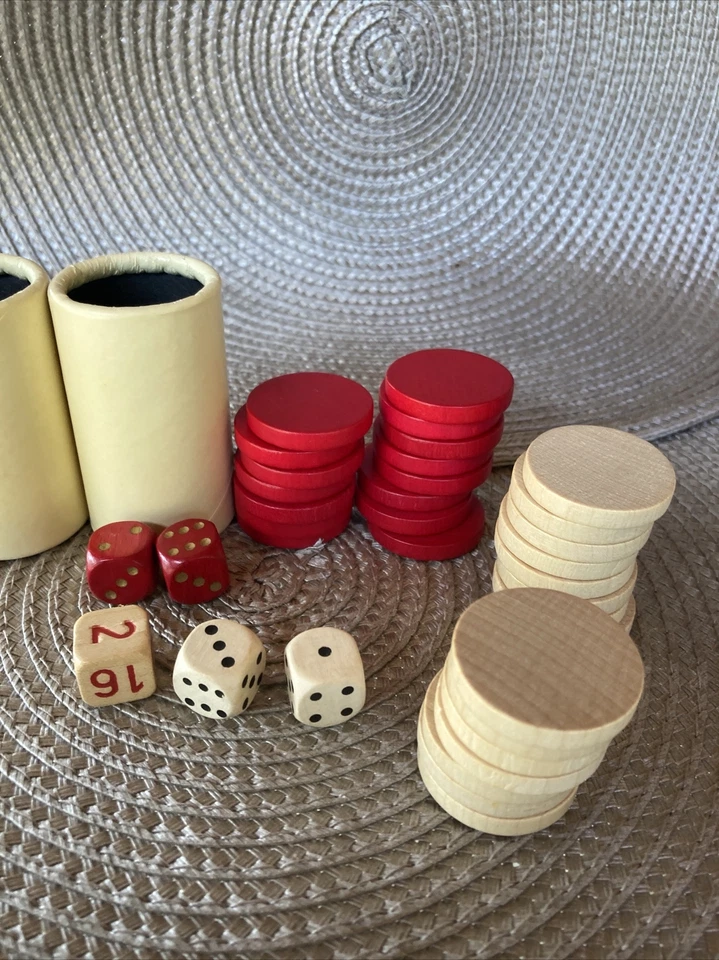 Backgammon Game Replacement Wood Pieces Dice Cups By Selchow & Righter 1975 - Image 4 of 4