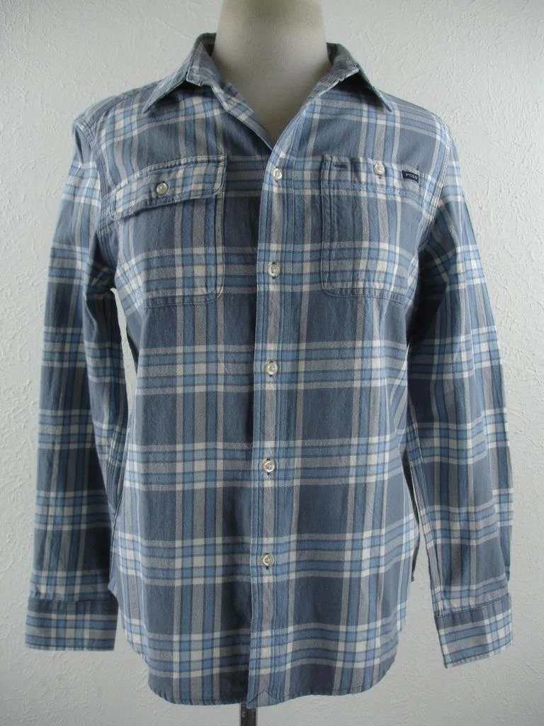 NWT Boys sz L 14-16 Polo Ralph Lauren Gray Blue Plaid Flannel Long Sleeve Shirt