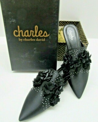 (MSRP $99) Black Wesley Satin Mule Flat Shoe Women Charles David NEW