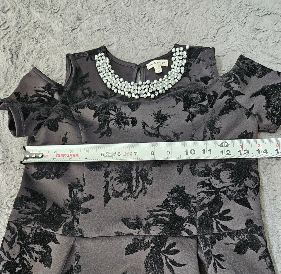 Monteau Girl Black Impression Detail dress Jewel Neckline Size 12 eBay