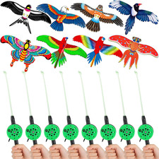 8 Pcs Mini Fishing Rod Kite for Kids Ages 4-8 8-12, Butterfly Swallow Parrot, Ea
