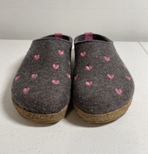 HAFLINGER SWEETHEARTS ANTHRACITE HEARTS FELT SLIPPERS CLOGS CUORICINI 39 EUC
