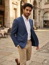 Theory Men's 40R Suit Jacket Blazer Blue Plaid Wool Blend Two Button Casual Coat