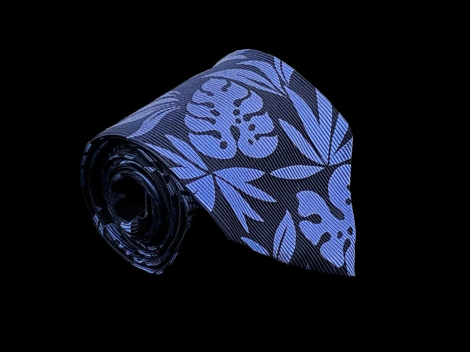 Corbata Emporio Armani para hombre azul marino 100 % seda patrón hoja hecha en Italia Foto 2 de 4