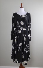 TALBOTS $129 Floral Blouson Bow Belted Keyhole Swing Midi Dress Size 14
