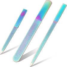 3 Pcs Diamond Nail File Set for Women Men Stainless Steel Metal Sapphire Double