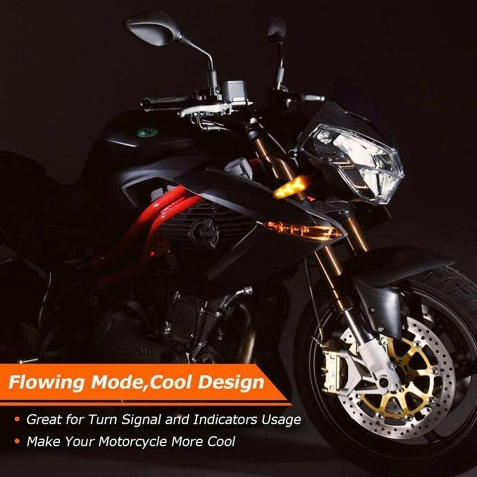 4X Sequential Motorcycle LED Turn Signals Flowing Water Blinker Lights indicator Foto 4 de 4