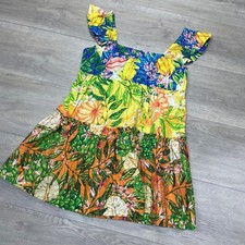 Farm Rio Tiered Mini Dress Womens Large Multicolor Tropical Fruit Floral Cotton