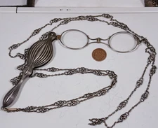 Sterling Silver Lorgnette Victorian Opera Glasses with Lenses and 59" Chain