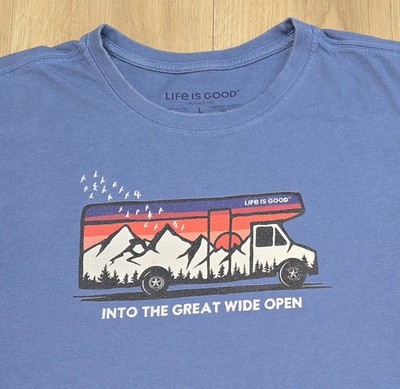 Life Is Good ''Into The Great Wide Open'' Crusher T-Shirt Mens Sz Large, Van Life