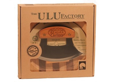 Alaska Ulu Knife Set Curved Knife with Wood Handle plus Chopping Board Mezza...