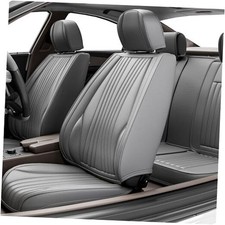5 Pieces LB Front and Rear Car Seat Covers, Waterproof Nappa Leather Full Grey