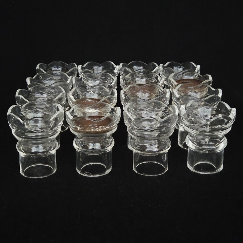 Set of 16 Antique Cut Glass Diamond Pattern Chandelier Candle Cups