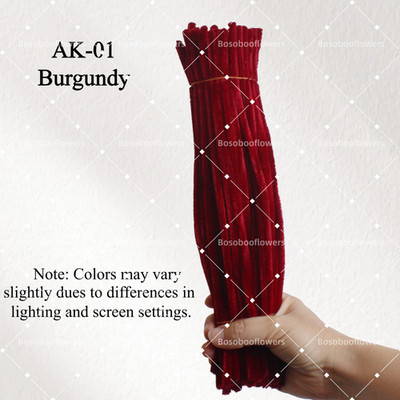500pcs AK-01 Burgundy Chenille Stems Pipe Cleaners Plush Tinsel Stem Wired Twist