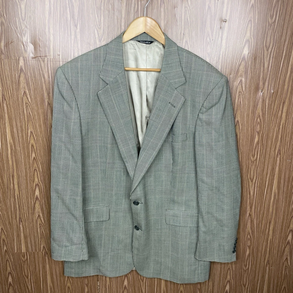 Cricketeer Sport Coat Mens 46L Green Multicolor Plaid USA Made Two Buttons - Image 2 of 4