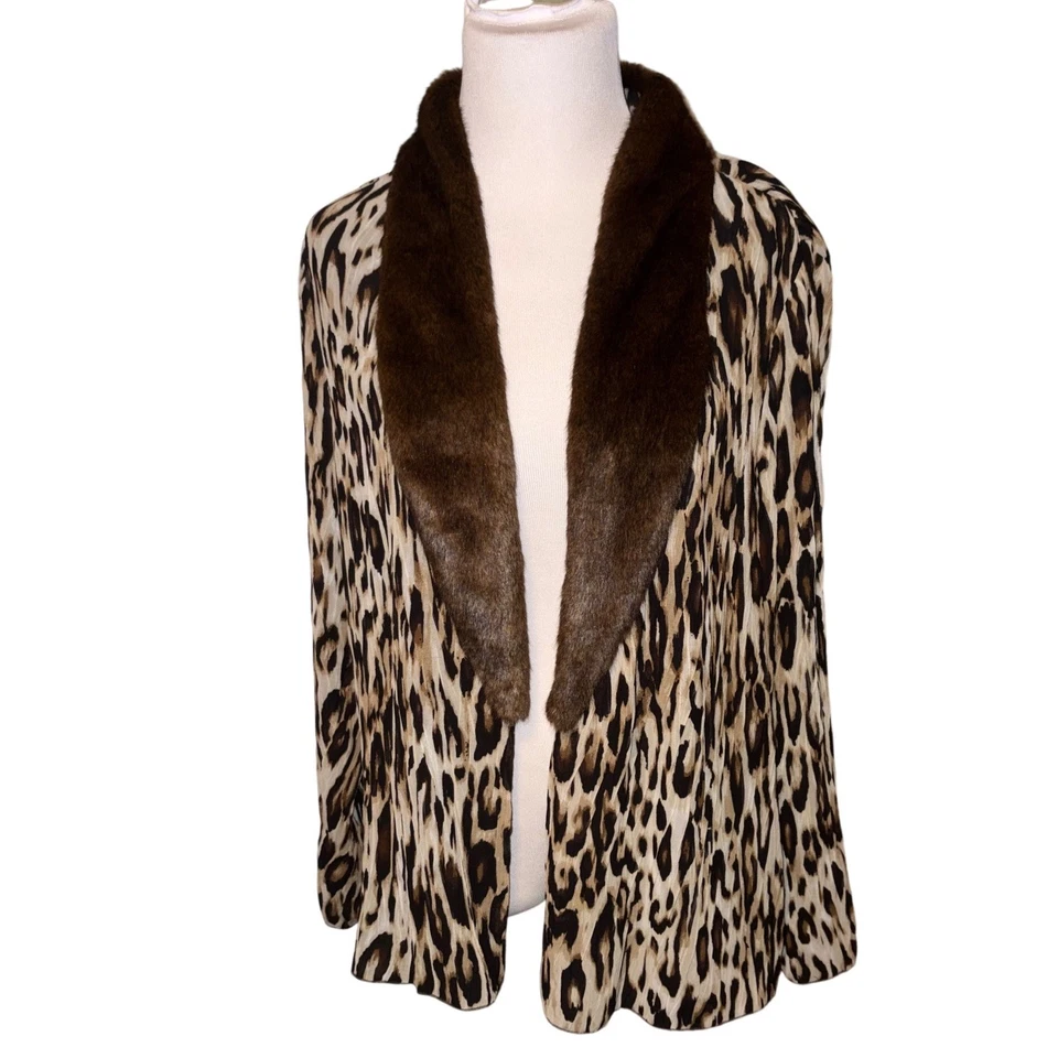 Chaqueta Chico's Cuello Piel Sintética Estampado Leopardo Marrón Estampado Animal Talla 2 L Foto 2 de 4