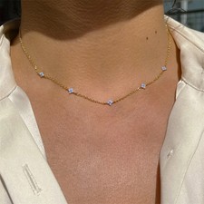 Crystal Clover Choker Necklace For Women Kpop Ins Fashion Gold Color Thin Short