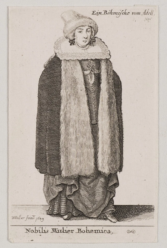 W. HOLLAR (1607-1677), Böhmische Adelige, 1649, Radierung Barock Trachten - Bild 2 von 4