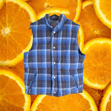 Dark Light Blue Plaid Wool Vest With Large Inside Pockets