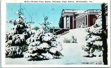 Winter-time Scene, Handley High School, Winchester, Virginia Postcard c1945