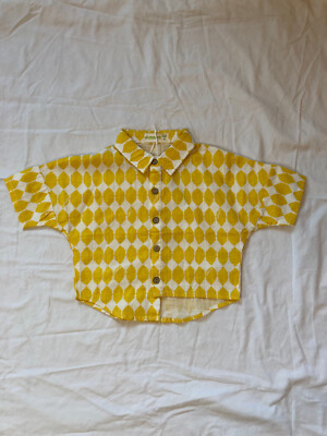 Aimama NWT Toddler Boy Yellow White Button Down Shirt Asymmetrical Hem 12-18mths